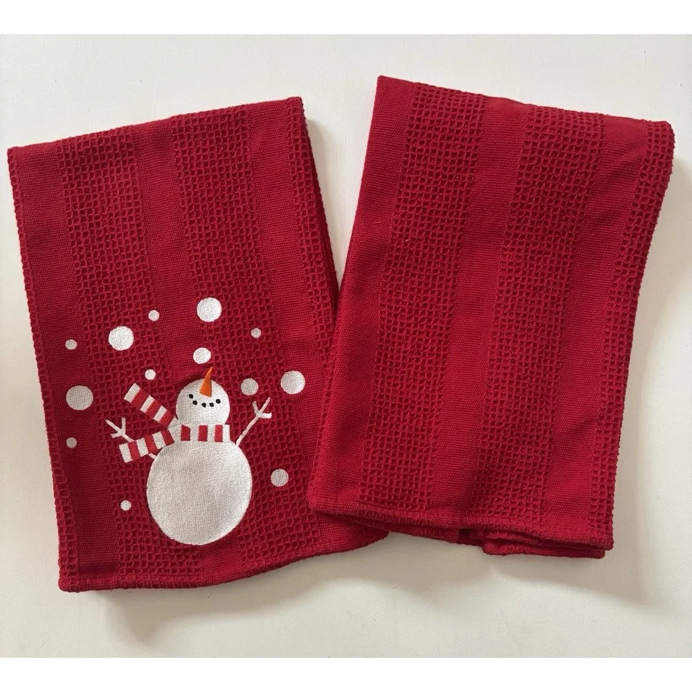 Crate And Barrel Snowman Kitchen Towels. Set Of 2